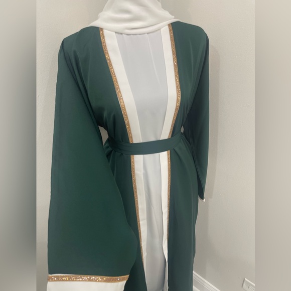 Beautiful Dark Emerald Green 4 Pc Abaya/Kimono - Picture 6 of 7